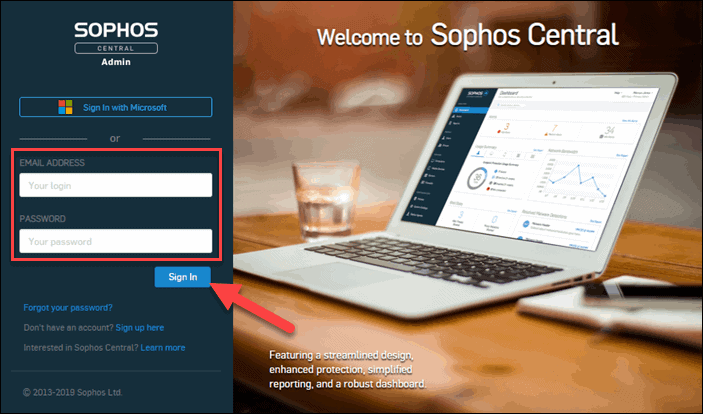 sophros-central-admin-welcome-page Sophos Central Intercept X cho Server
