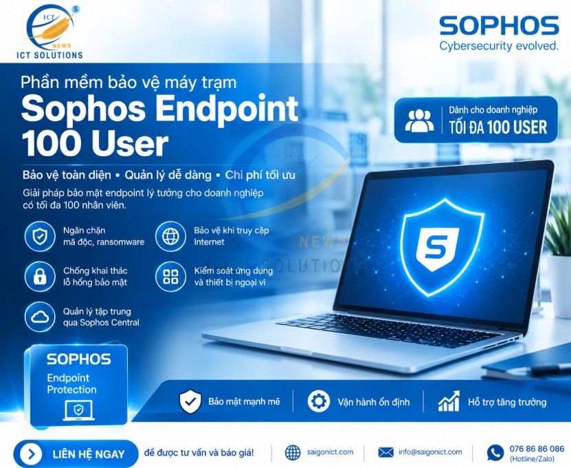 Sophos Endpoint 100 User Phần mềm bảo vệ máy trạm Sophos Endpoint-100U